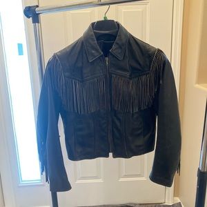 Black Leather Fringe Moto-Rock Jacket